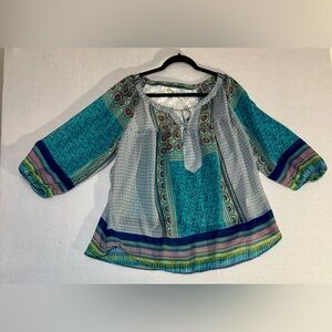 Fig & Flower Boho Blouse Womens 2X Plus Size Peasant Top Anthropologie Style